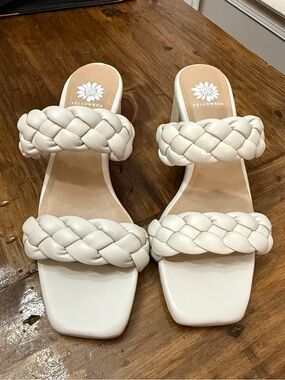 Yellow Box White Braided Double-Strap Slide Sandals
